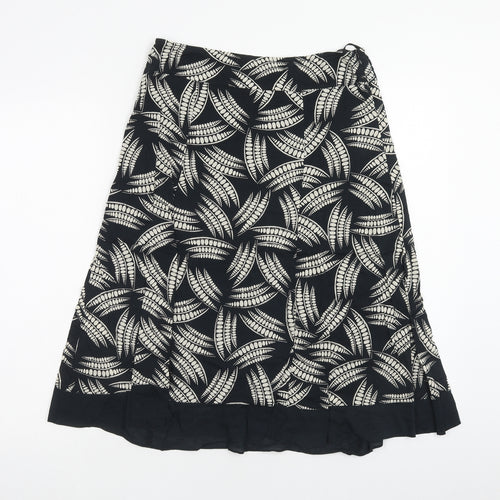 Wallis Womens Black Geometric Cotton Swing Skirt Size 8 Zip