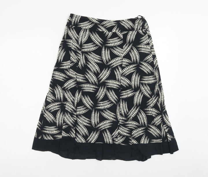Wallis Womens Black Geometric Cotton Swing Skirt Size 8 Zip