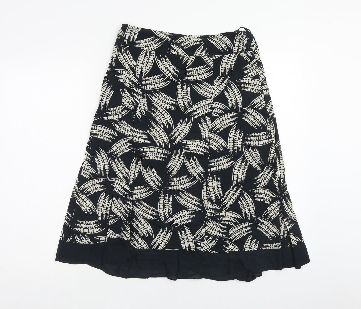 Wallis Womens Black Geometric Cotton Swing Skirt Size 8 Zip