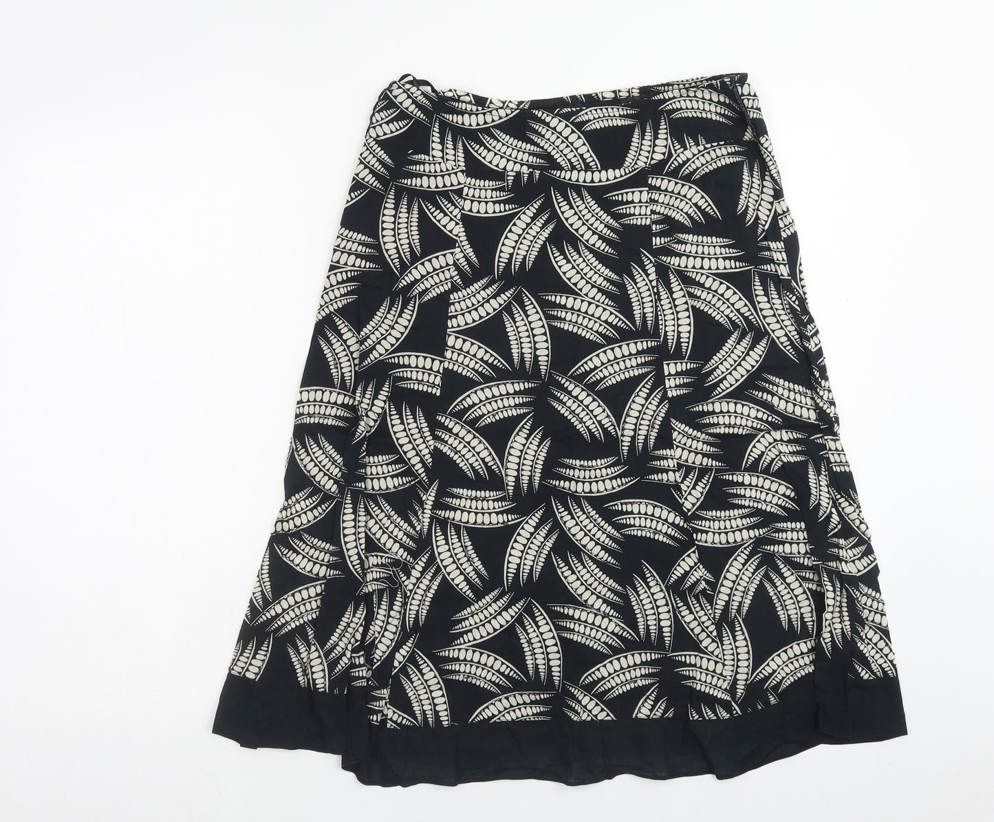 Wallis Womens Black Geometric Cotton Swing Skirt Size 8 Zip