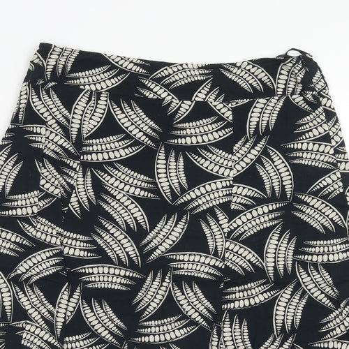 Wallis Womens Black Geometric Cotton Swing Skirt Size 8 Zip