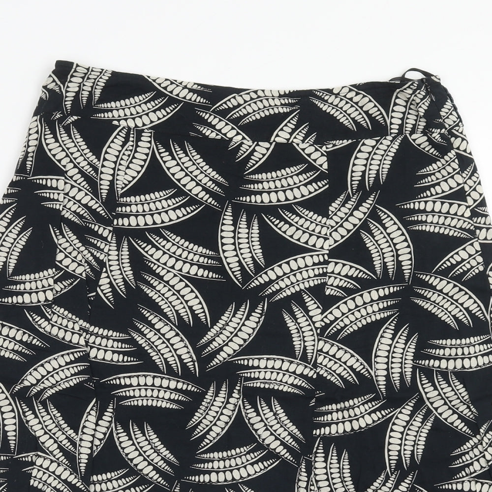Wallis Womens Black Geometric Cotton Swing Skirt Size 8 Zip