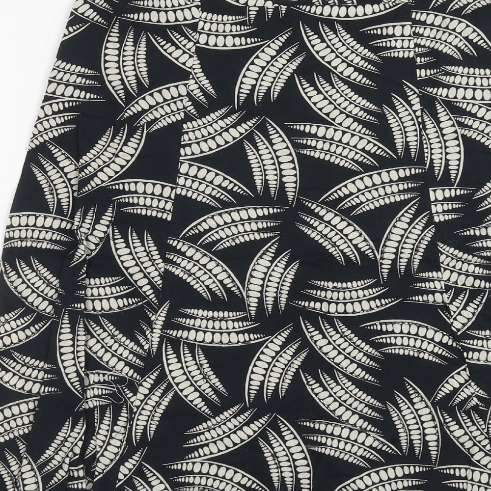 Wallis Womens Black Geometric Cotton Swing Skirt Size 8 Zip
