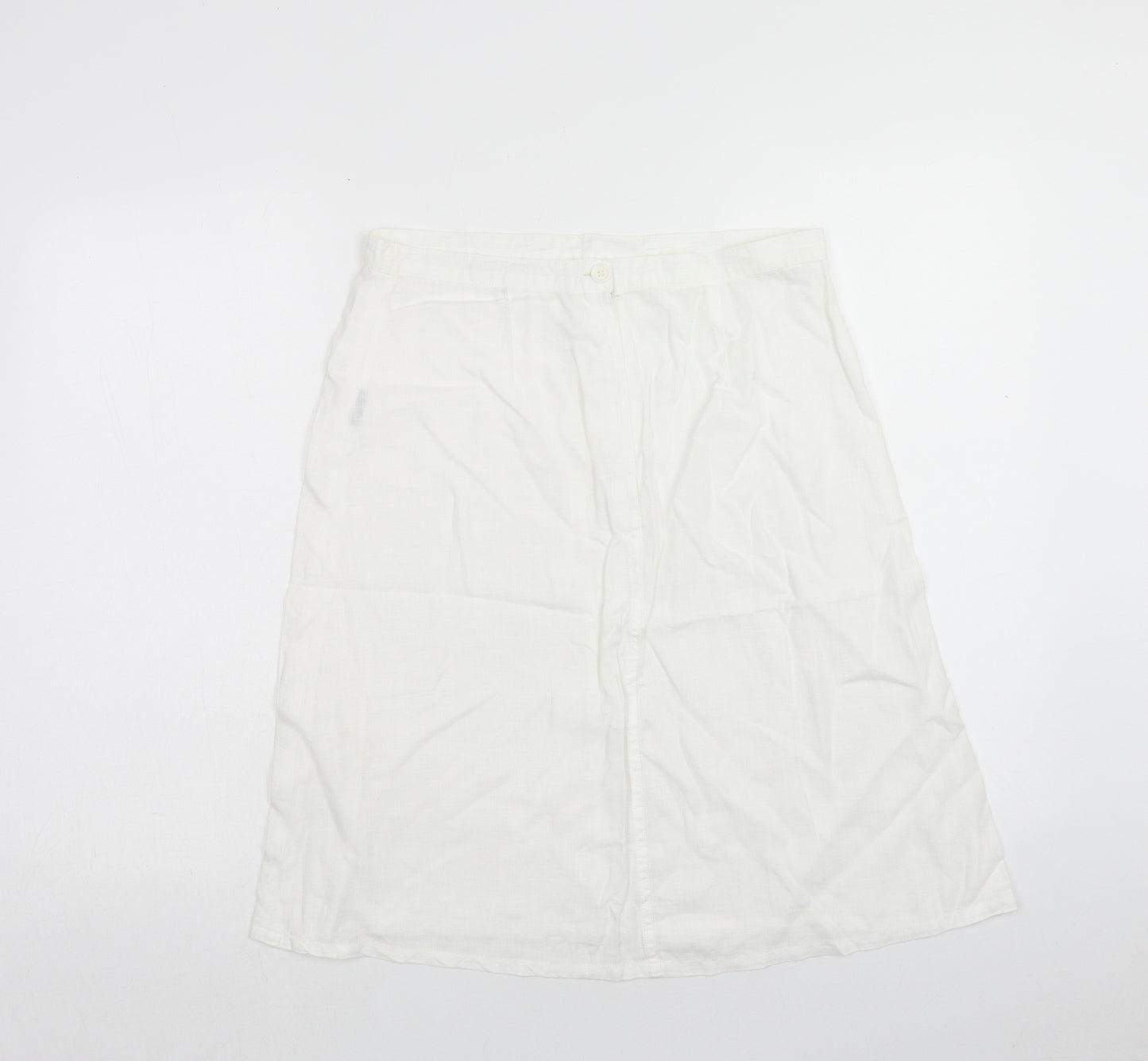 French Connection Womens White Linen Swing Skirt Size 10 Zip