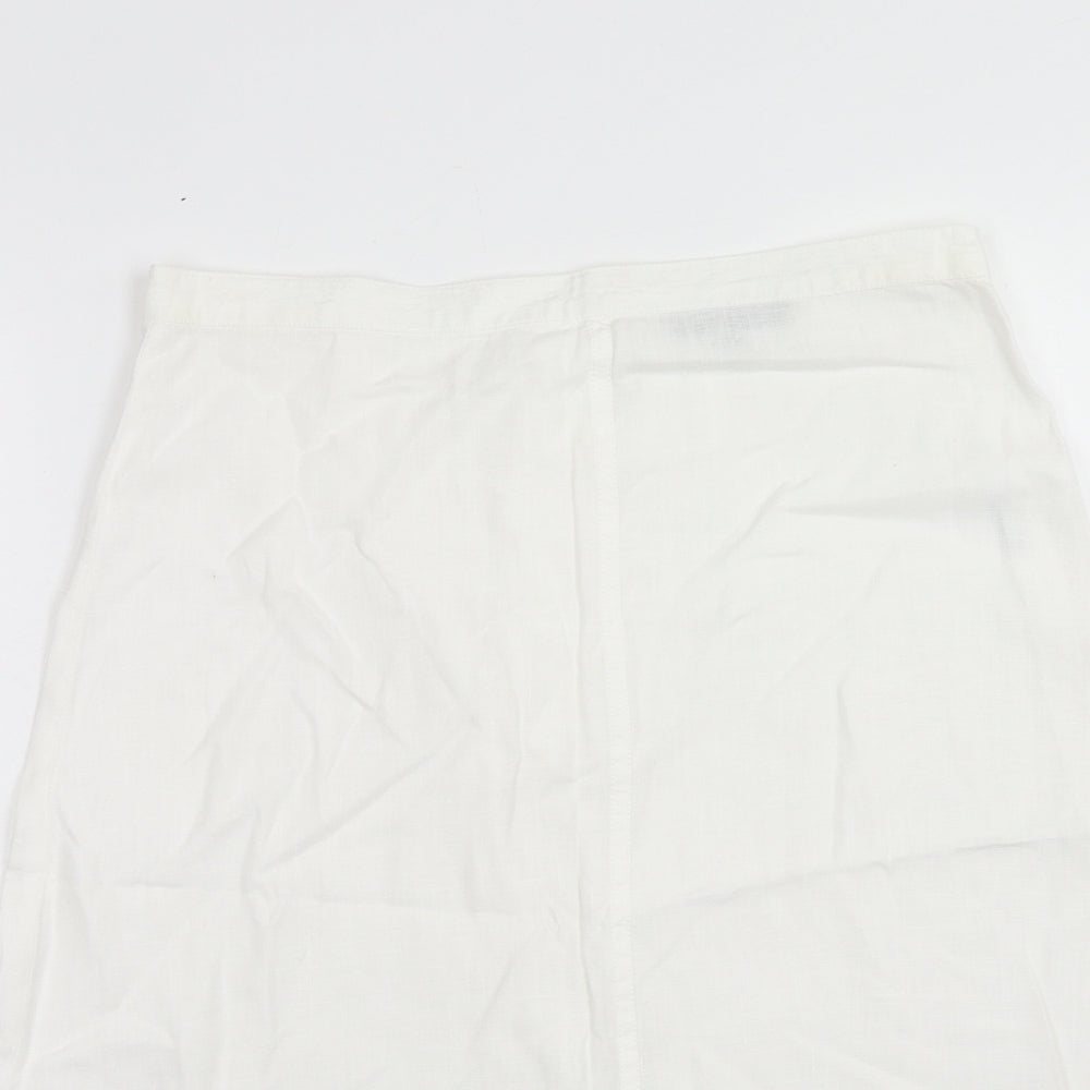 French Connection Womens White Linen Swing Skirt Size 10 Zip