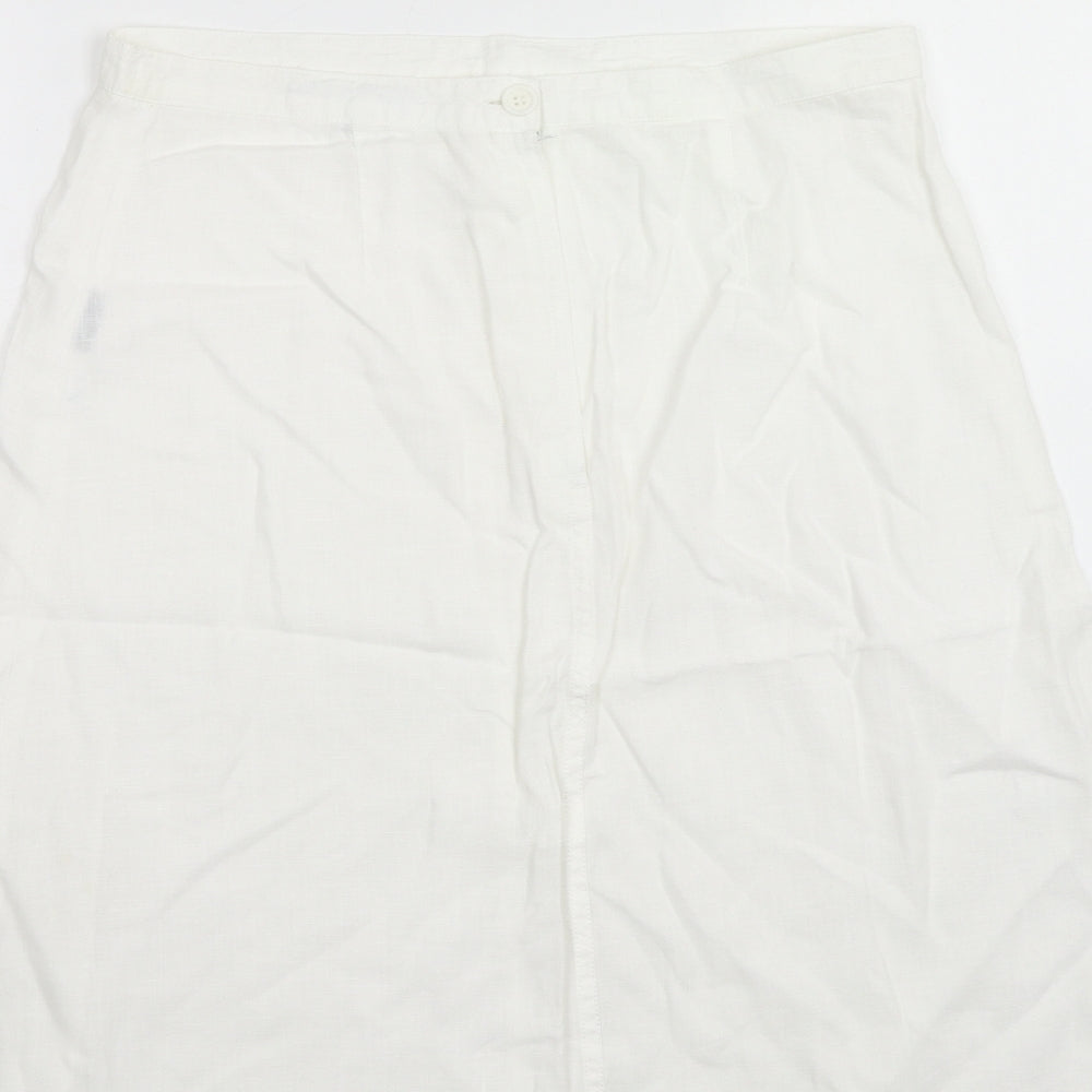 French Connection Womens White Linen Swing Skirt Size 10 Zip