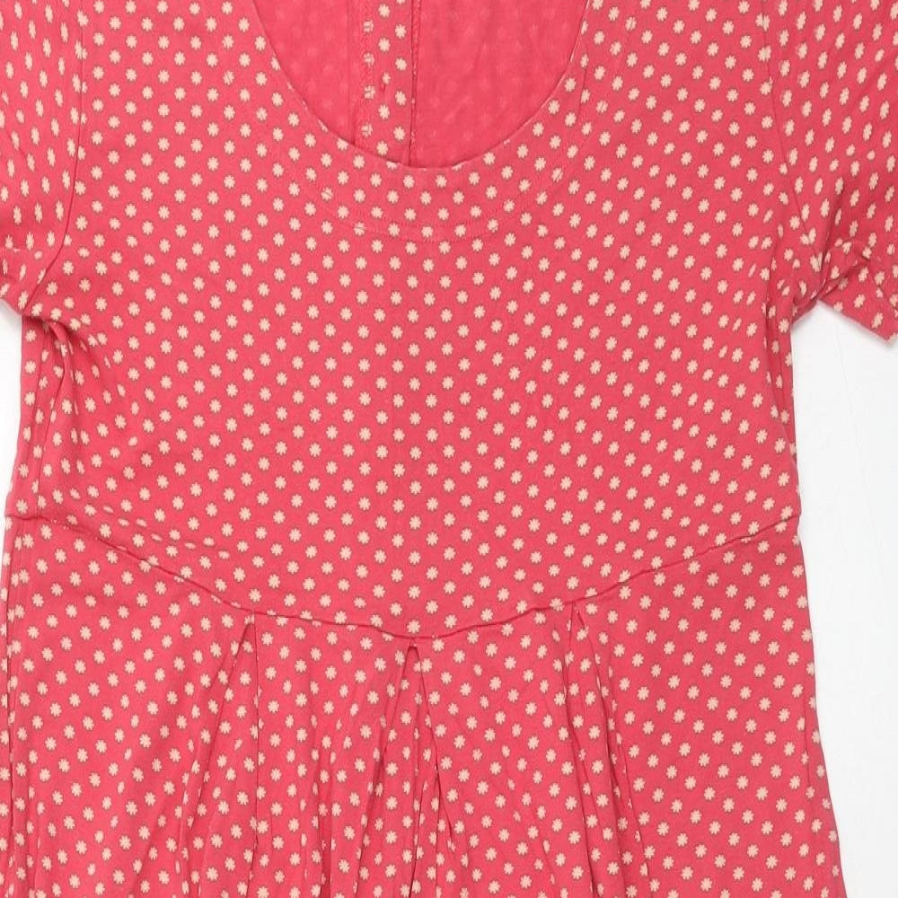 Masai Womens Pink Polka Dot Viscose A-Line Size M Scoop Neck Button