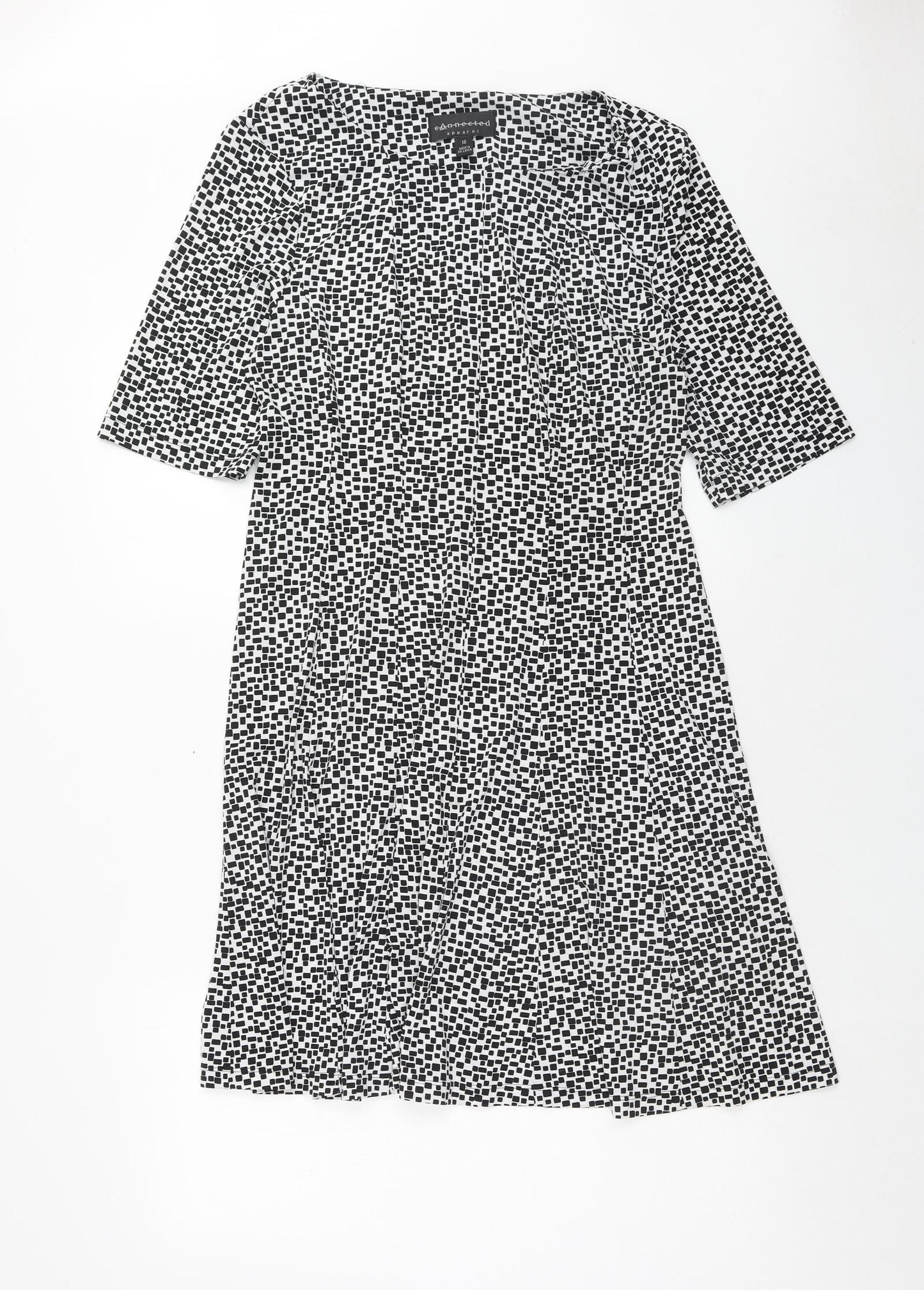 Connected Apparel Womens White Geometric Polyester Fit & Flare Size 12 Boat Neck Pullover