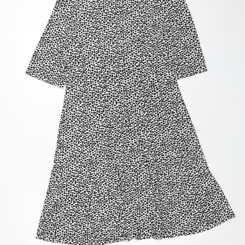 Connected Apparel Womens White Geometric Polyester Fit & Flare Size 12 Boat Neck Pullover