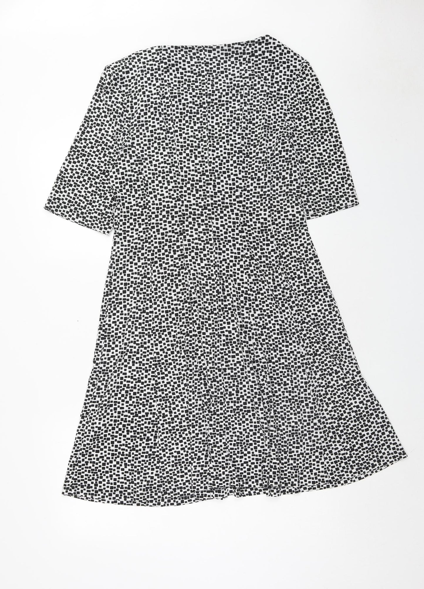 Connected Apparel Womens White Geometric Polyester Fit & Flare Size 12 Boat Neck Pullover