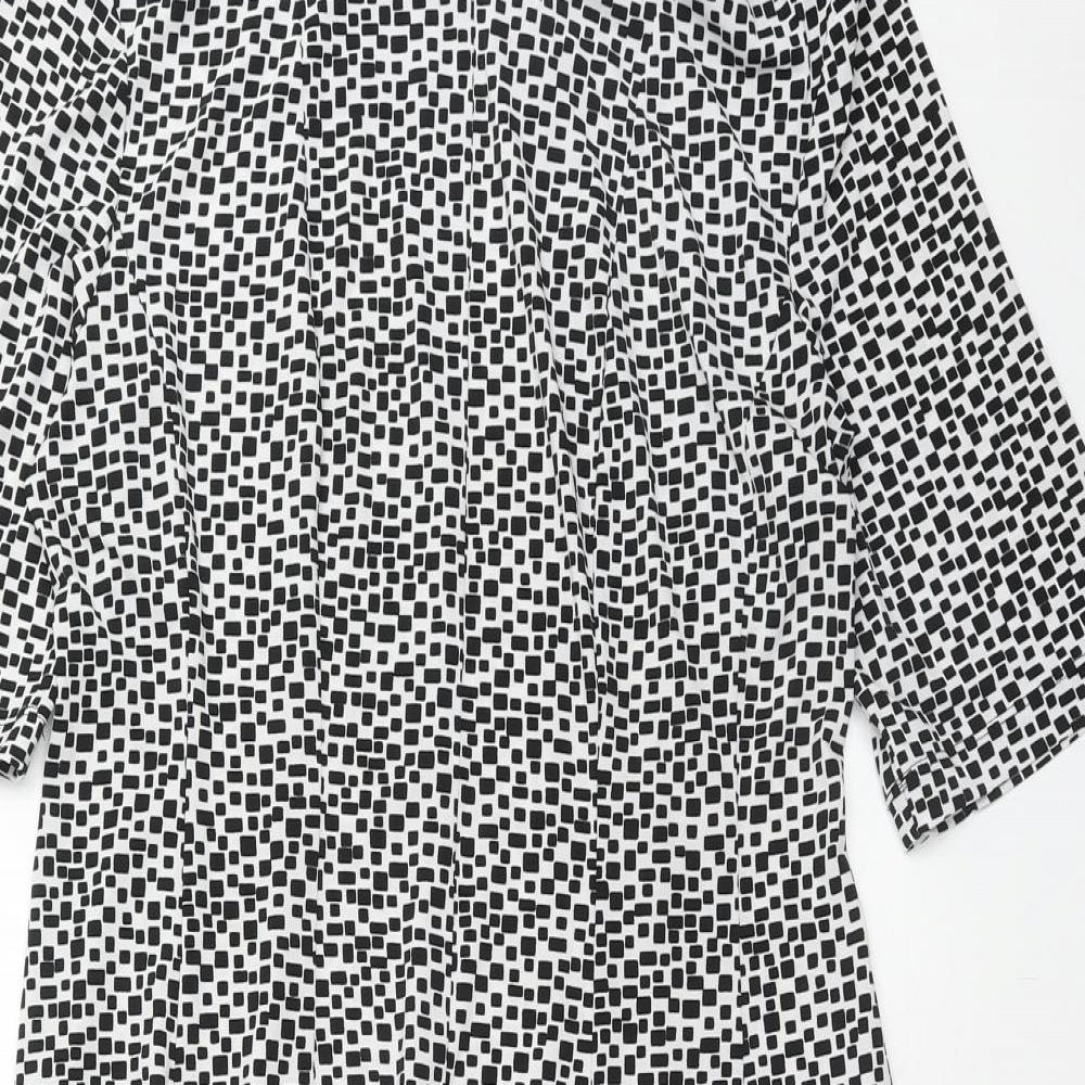 Connected Apparel Womens White Geometric Polyester Fit & Flare Size 12 Boat Neck Pullover