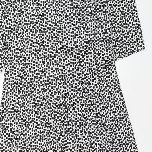 Connected Apparel Womens White Geometric Polyester Fit & Flare Size 12 Boat Neck Pullover
