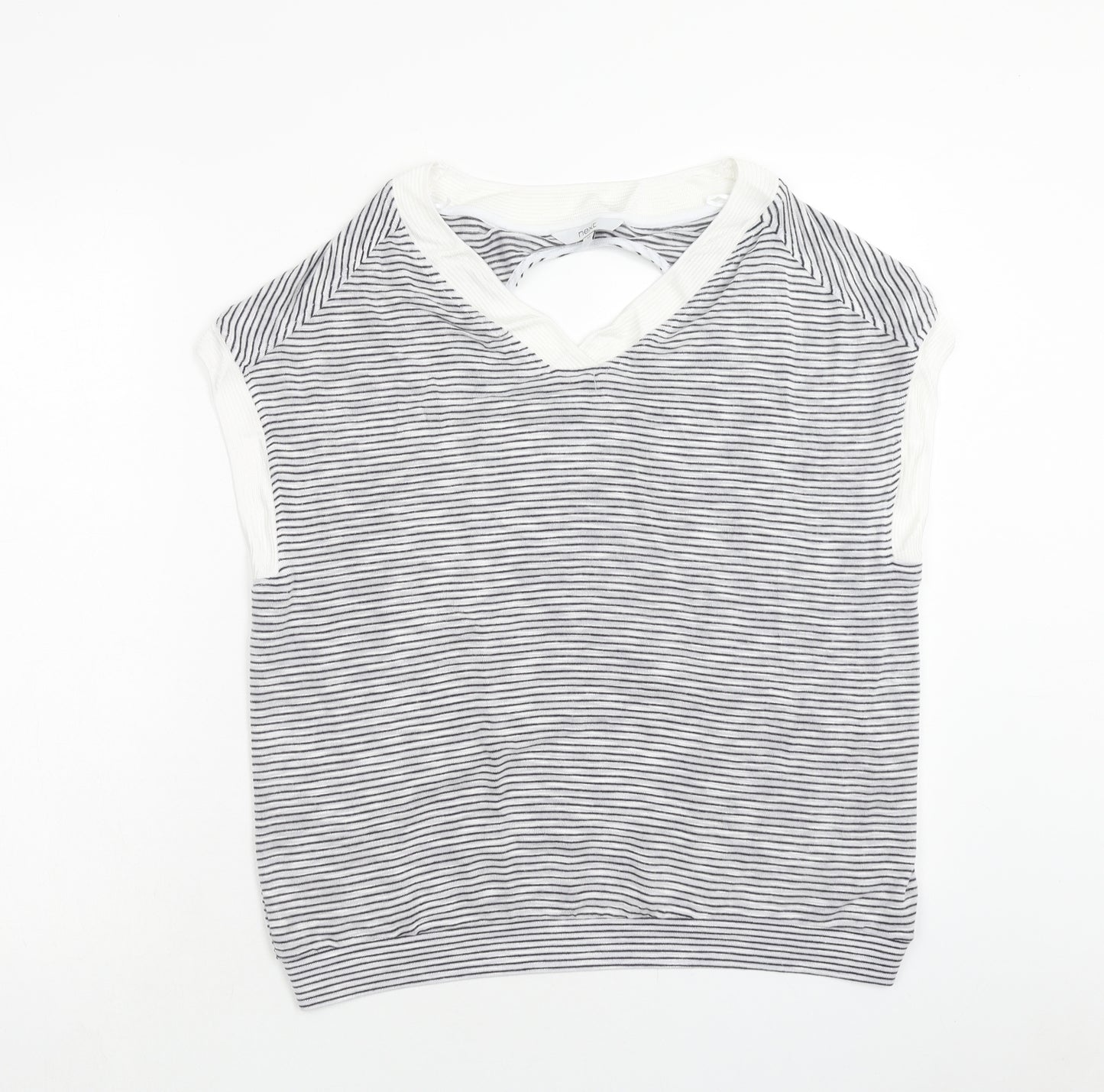NEXT Womens Grey Striped Viscose Basic Tank Size 14 V-Neck