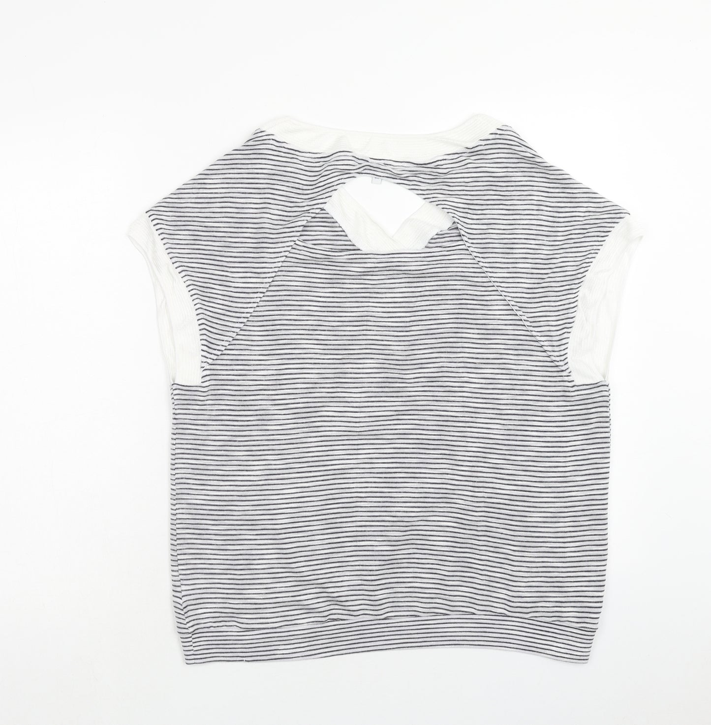 NEXT Womens Grey Striped Viscose Basic Tank Size 14 V-Neck