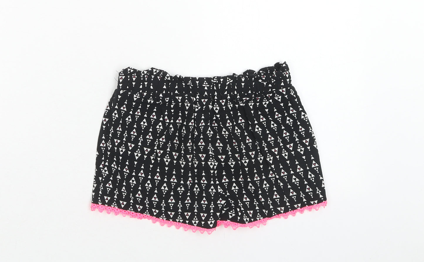 Primark Girls Black Geometric Viscose Hot Pants Shorts Size 5 Years Regular Drawstring