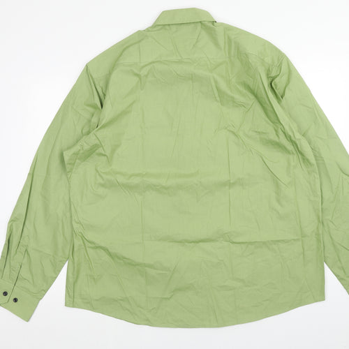 Hisdern Mens Green Cotton Button-Up Size 2XL Collared Button