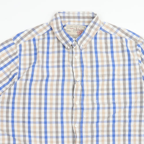 SANDSTONE Mens Multicoloured Check Cotton Button-Up Size XL Collared Button