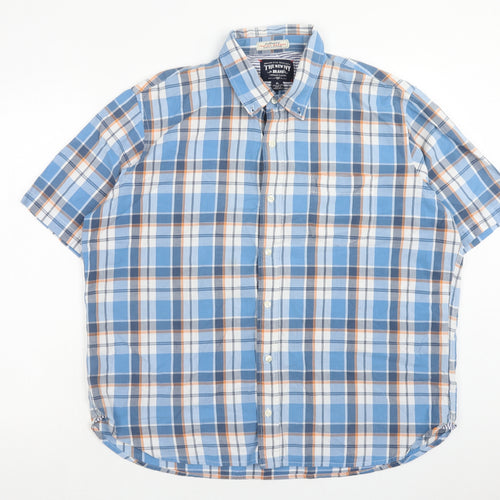 Authentic Mens Blue Plaid Cotton Button-Up Size XL Collared Button