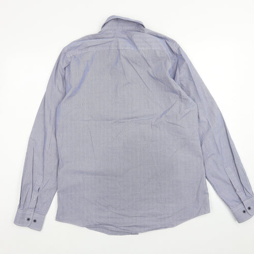 Luc Brevet Mens Blue Cotton Button-Up Size 16 Collared Button