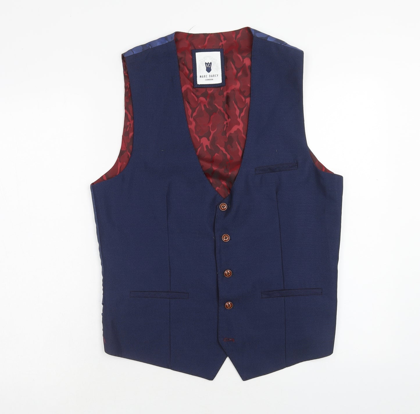 Marc Darcy Mens Blue Polyester Jacket Suit Waistcoat Size 40