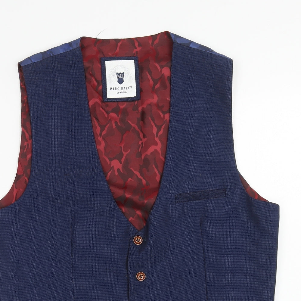 Marc Darcy Mens Blue Polyester Jacket Suit Waistcoat Size 40