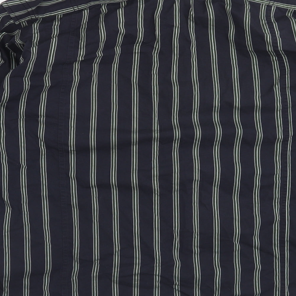 ChenOne Mens Blue Striped Cotton Button-Up Size M Collared Button