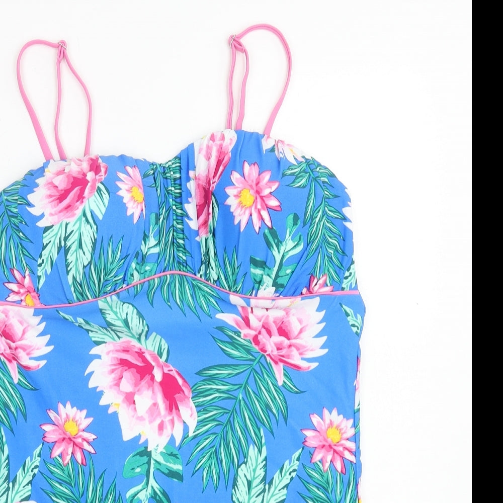 B.YOU Womens Blue Floral Polyamide One Piece Size 18