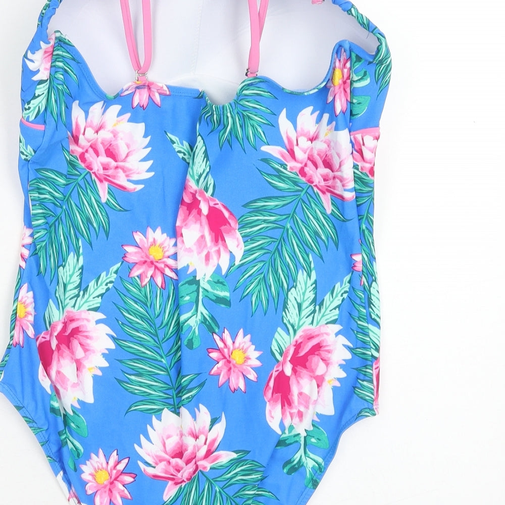 B.YOU Womens Blue Floral Polyamide One Piece Size 18