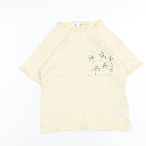 Zara Boys Ivory Cotton Basic T-Shirt Size 2XL Round Neck Pullover