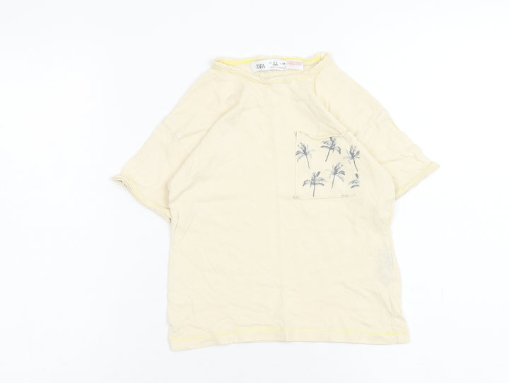Zara Boys Ivory Cotton Basic T-Shirt Size 2XL Round Neck Pullover