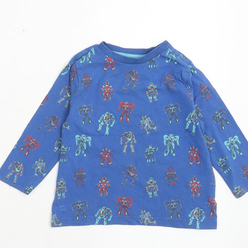 F&F Boys Blue Geometric Cotton Basic T-Shirt Size 18-24 Months Round Neck Pullover