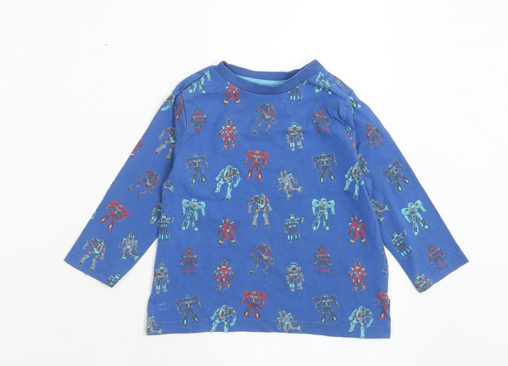 F&F Boys Blue Geometric Cotton Basic T-Shirt Size 18-24 Months Round Neck Pullover