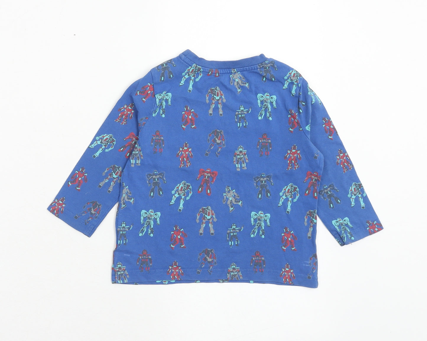 F&F Boys Blue Geometric Cotton Basic T-Shirt Size 18-24 Months Round Neck Pullover
