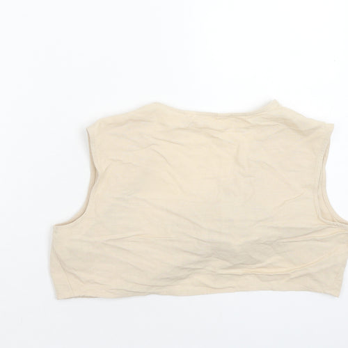 Primark Womens Beige Linen Cropped Tank Size 14 V-Neck - Knot Front