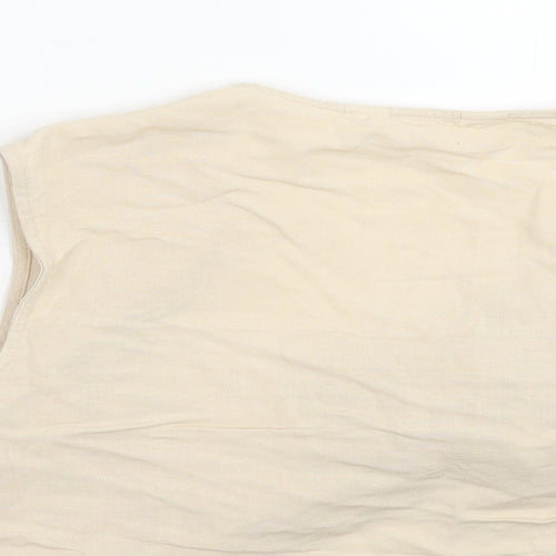 Primark Womens Beige Linen Cropped Tank Size 14 V-Neck - Knot Front