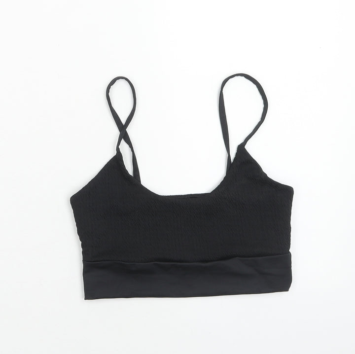 PRETTYLITTLETHING Womens Black Nylon Cropped Tank Size 10 Round Neck