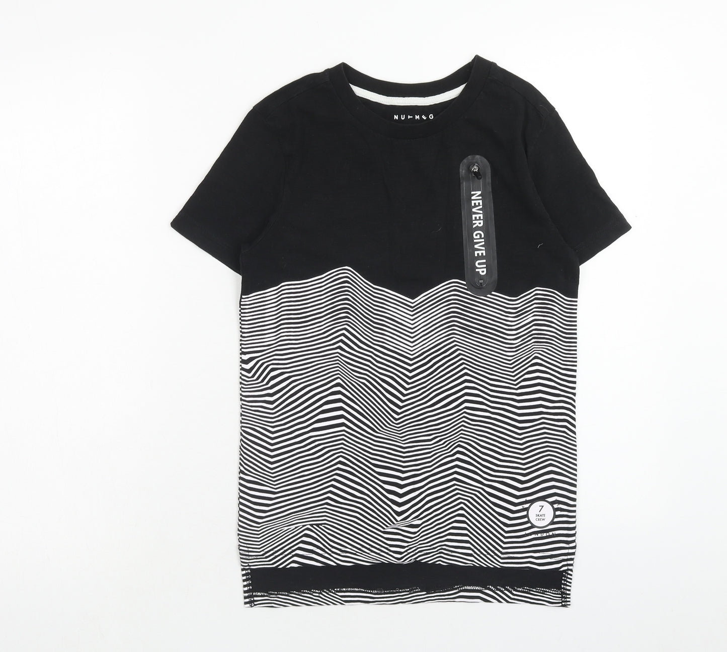 Nutmeg Boys Black Cotton Basic T-Shirt Size 10-11 Years Round Neck Pullover - Never Give Up