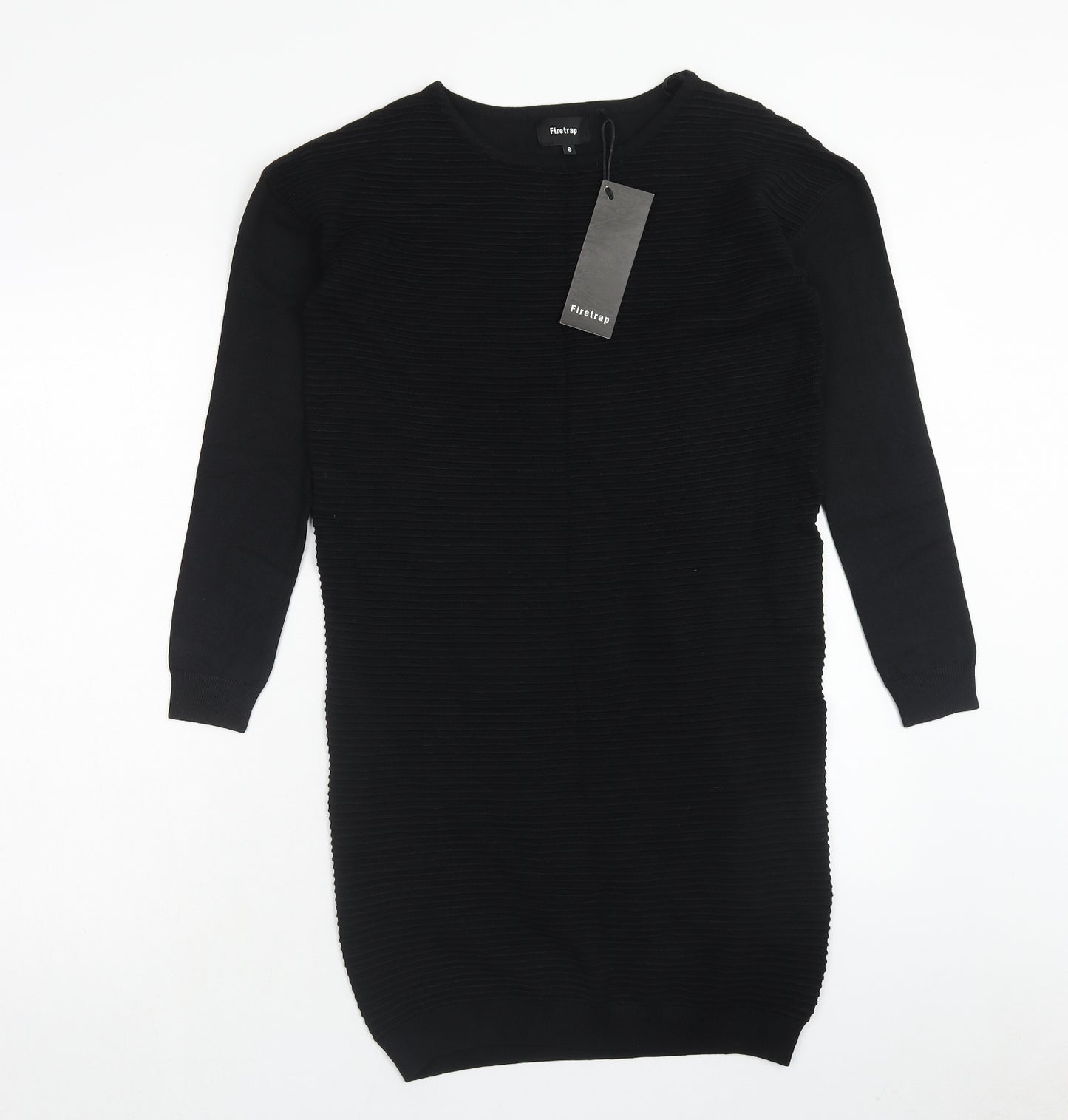 Firetrap Womens Black Viscose Jumper Dress Size 8 Round Neck Pullover