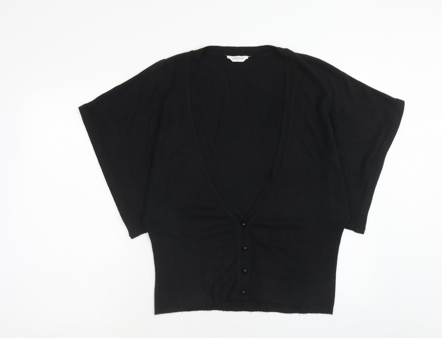 Editions Womens Black V-Neck Acrylic Cardigan Jumper Size 14