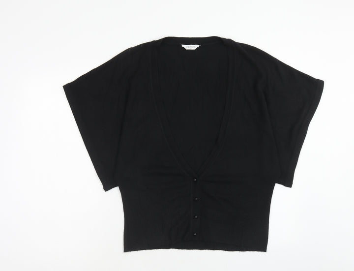 Editions Womens Black V-Neck Acrylic Cardigan Jumper Size 14