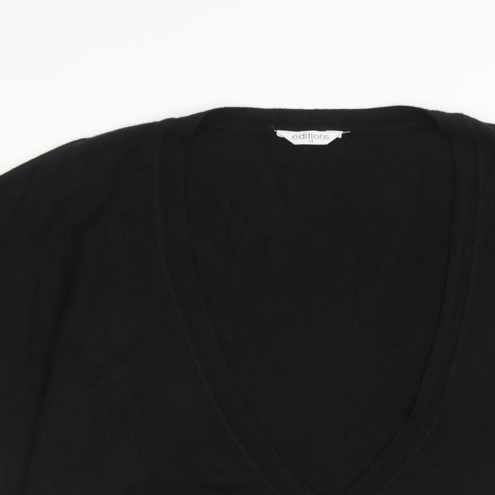Editions Womens Black V-Neck Acrylic Cardigan Jumper Size 14