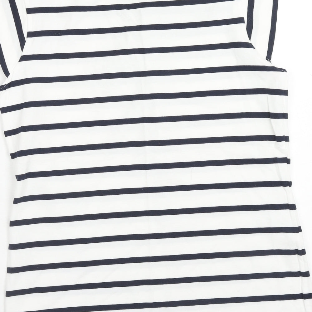 F&F Womens White Striped Cotton Basic T-Shirt Size 18 Round Neck