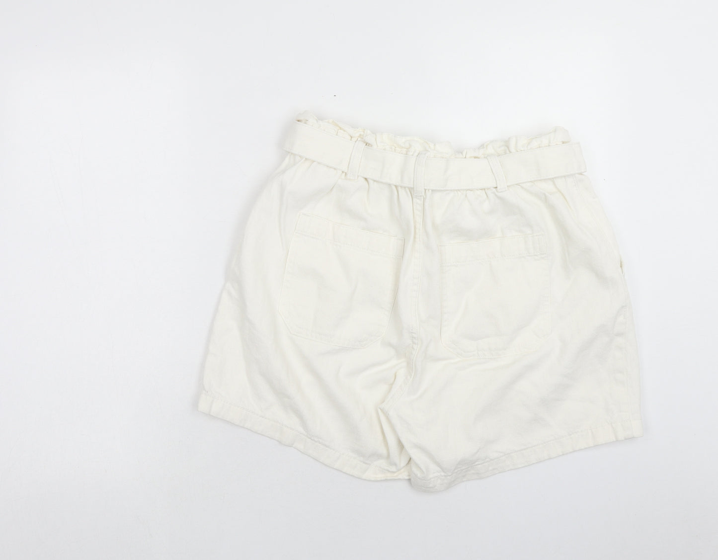 Denim & Co. Womens White Cotton Paperbag Shorts Size 14 Regular Zip
