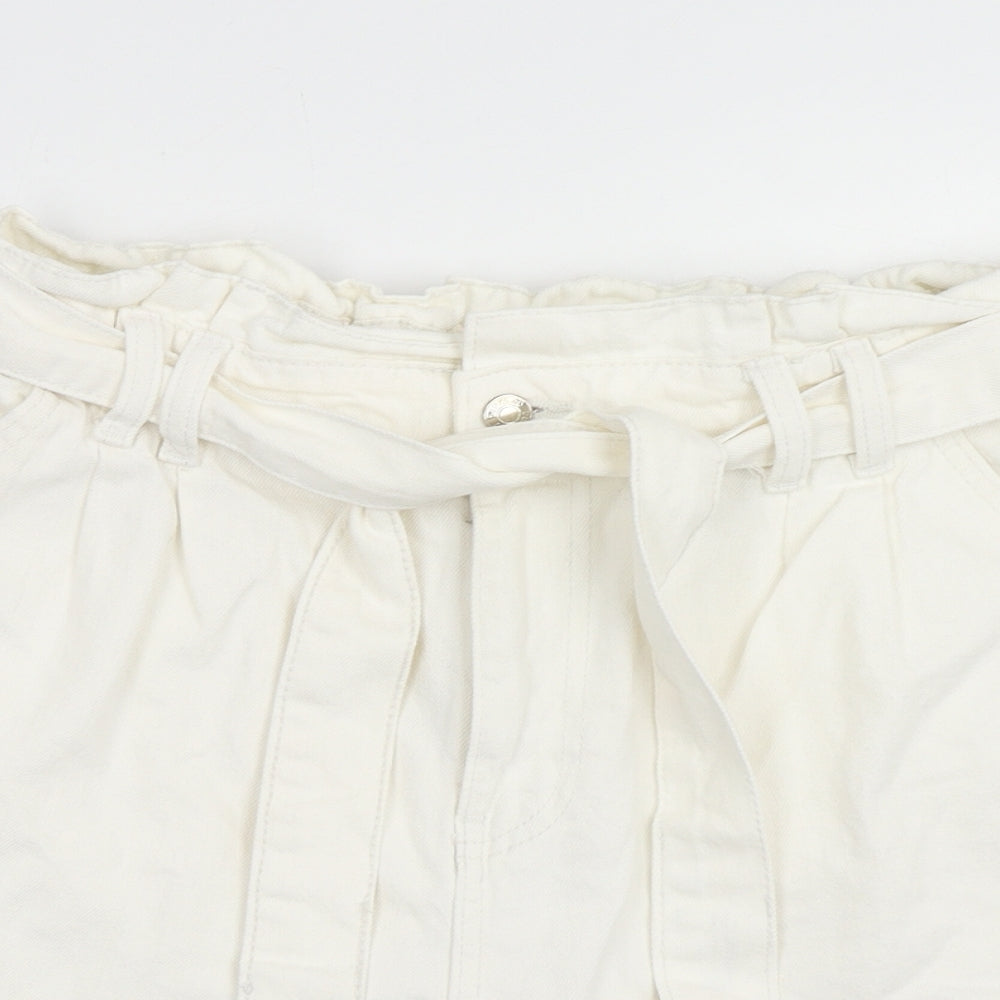 Denim & Co. Womens White Cotton Paperbag Shorts Size 14 Regular Zip