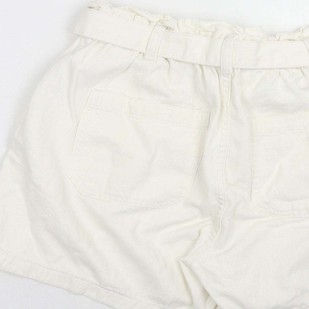 Denim & Co. Womens White Cotton Paperbag Shorts Size 14 Regular Zip