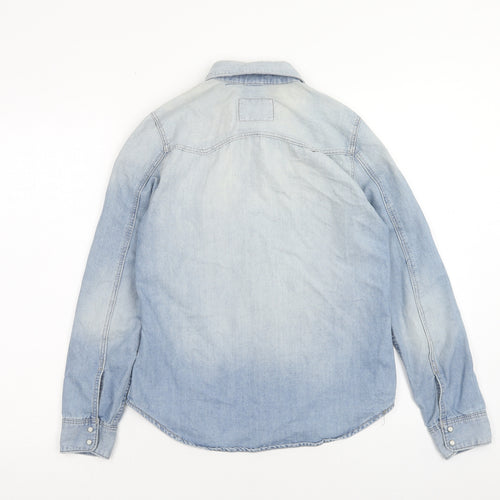 H&M Womens Blue Cotton Basic Button-Up Size 8 V-Neck