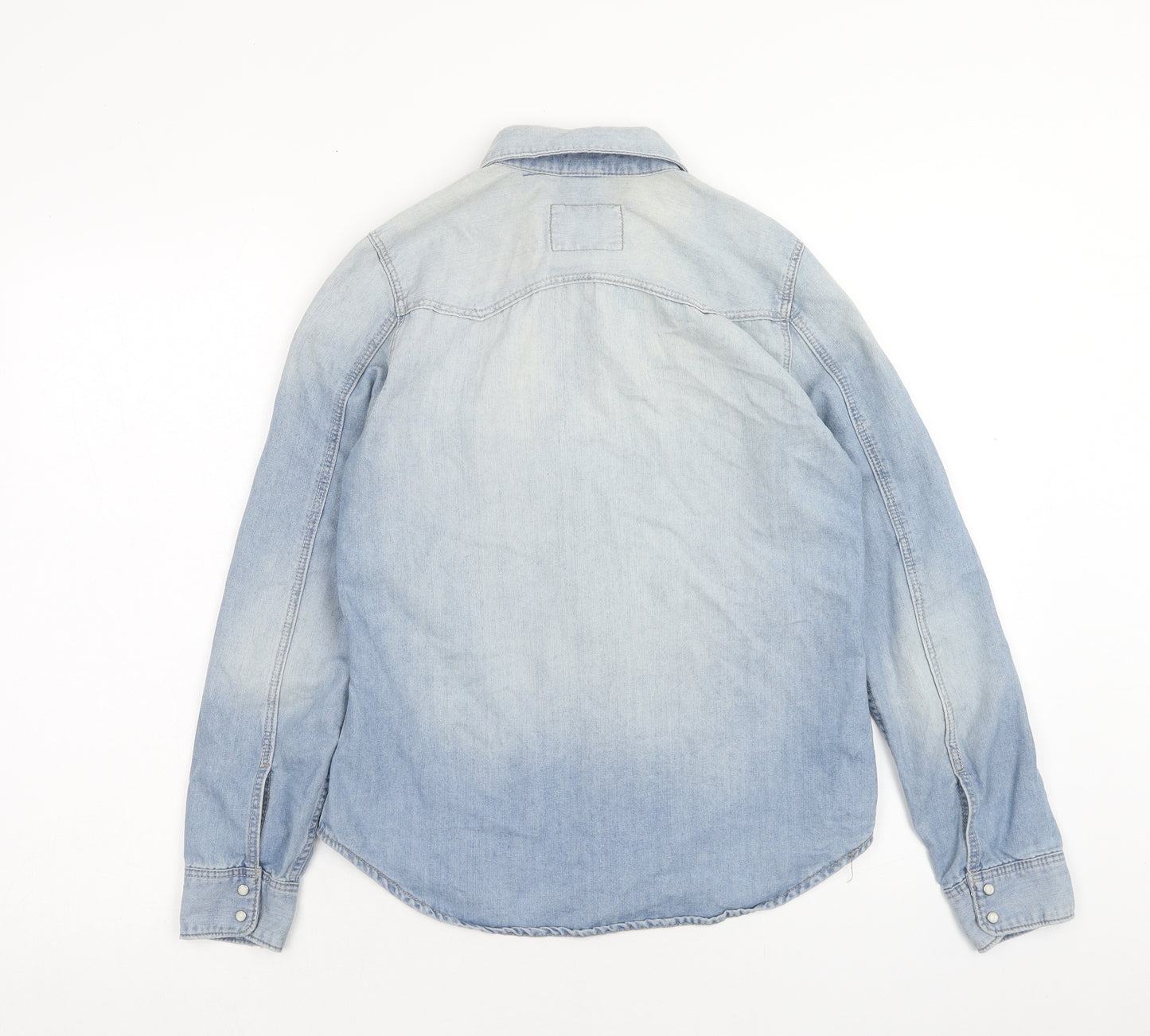 H&M Womens Blue Cotton Basic Button-Up Size 8 V-Neck