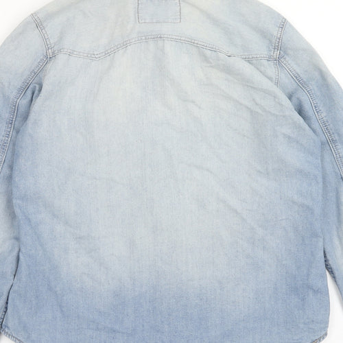 H&M Womens Blue Cotton Basic Button-Up Size 8 V-Neck