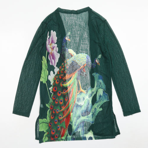 Preworn Womens Green V-Neck Polyester Shrug Jumper Size M - Peacock, Flower