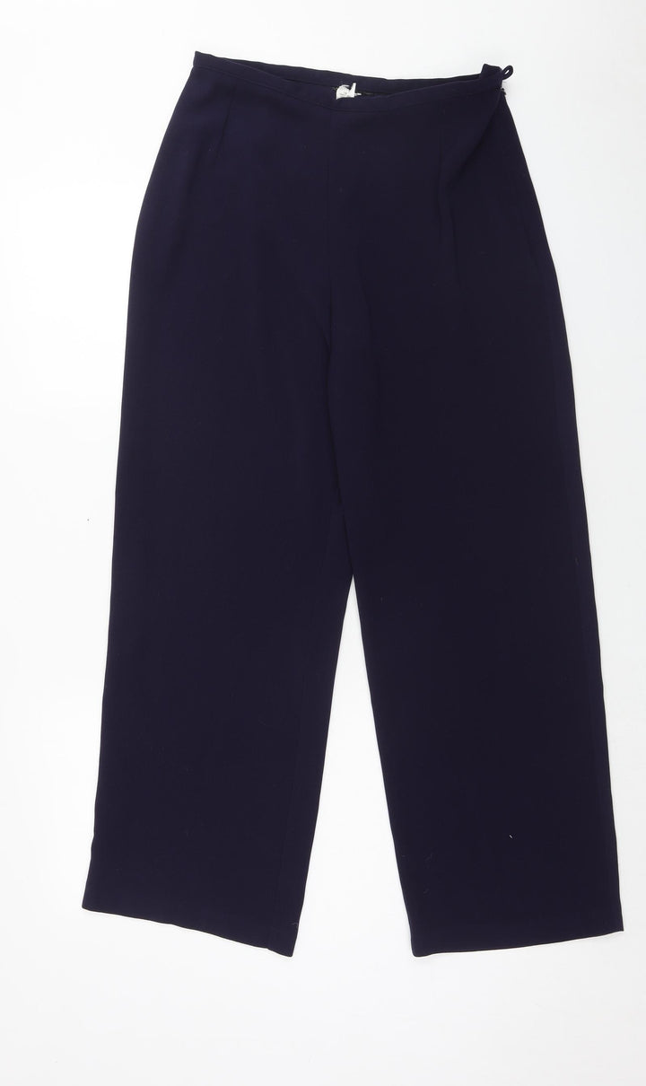 BHS Womens Blue Polyester Trousers Size 14 Regular Zip